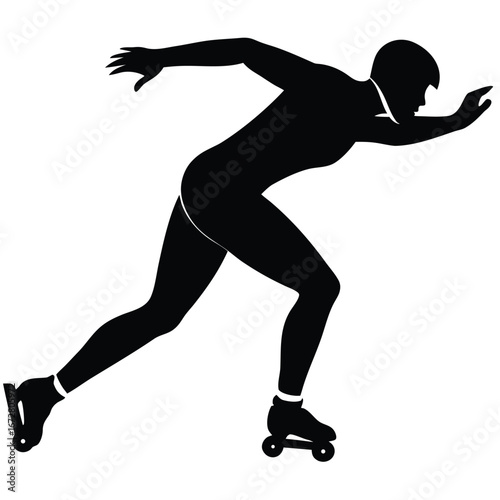 Black silhouette rollerblader speed skating white