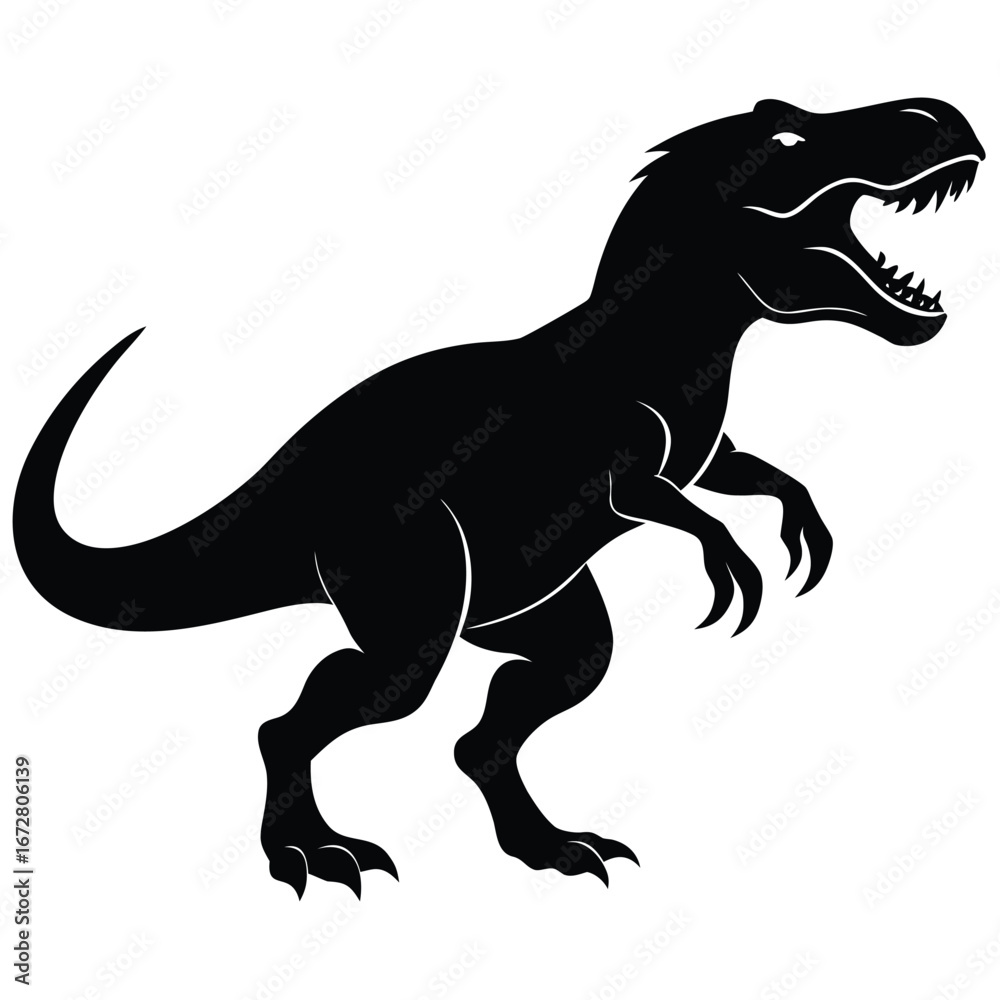 Naklejka premium Black tyrannosaurus rex roaring dinosaur prehistoric