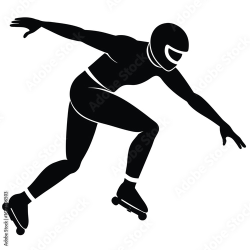 Dynamic black silhouette of a rollerblader in motion