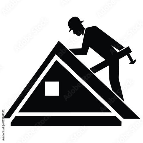 Stylized minimalist silhouette logo depicting a roofer
