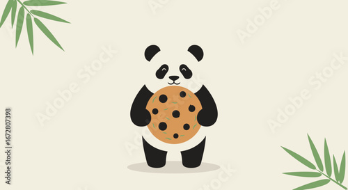 Delightful Panda Holding a Cookie: Adorable Vector Illustration and Food Design