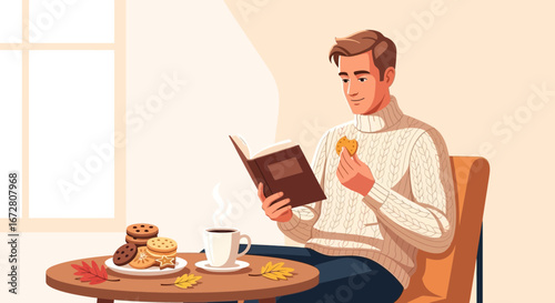 Enjoying A Cozy Afternoon: Reading, Refreshments, And A Moment Of Tranquility