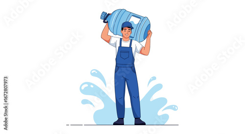 Delivery Person Carrying a Large Water Bottle, Illustrating Hydration and Refreshment Services