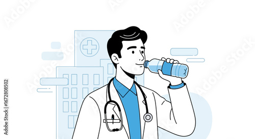 Doctor Taking Drink Break At Hospital With Water Bottle Healthy Lifestyle Concept