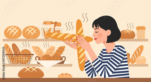 Enthusiastic Baker Immersed In The Scent Of Freshly Baked Delicious Artisan Bread