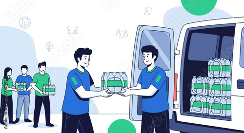 Essential Water Delivery: Volunteers Work Together, Delivering Refreshment, Promoting Community