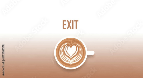 Exit Through Coffee: A Latte Art Farewell Concept On Beige Background