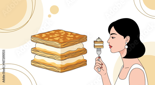 Elegant Dessert Indulgence Awaits As A Woman Prepares To Savor Sweet Pastry Delight