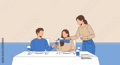 Elegant Dinner Scene Depicting Toast, Celebration, Hospitality, And Relationship Dynamics
