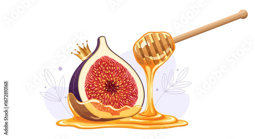 Exquisite Fresh Fig With Royal Crown and Sweet Honey Flowing, Healthful Delicacy