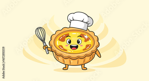Exuberant Dessert Chef Character with Whisk Posing, Ready to Bake Deliciousness