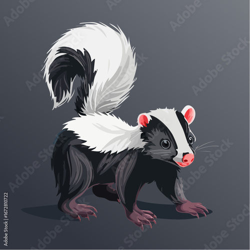 Vector Illustration of Black and White Skunk with His Tail Raised 2