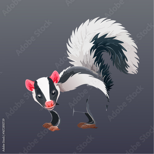 Vector Illustration of Black and White Skunk with His Tail Raised 4