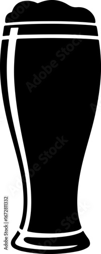 Black Silhouette of a Tall Glass Filled with Refreshing Beer with Frothy Head