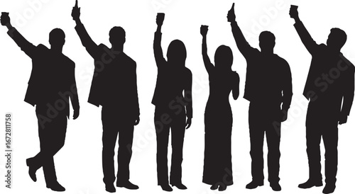 Diverse Crowd Celebrating Success with Toast Silhouettes Vector