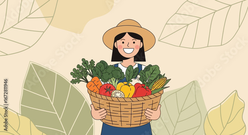 Farmer Delivers Fresh Harvests Fresh From The Garden In A Beautiful Illustration