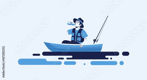Fishing Expedition: A Relaxing Scene Depicting A Fisherman Enjoying A Break And Refreshment