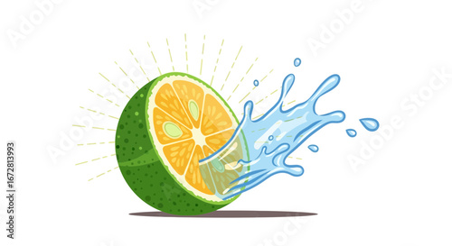 Fresh Citrus Burst: A Vibrant Slice of Lime Exploding With Refreshing Water