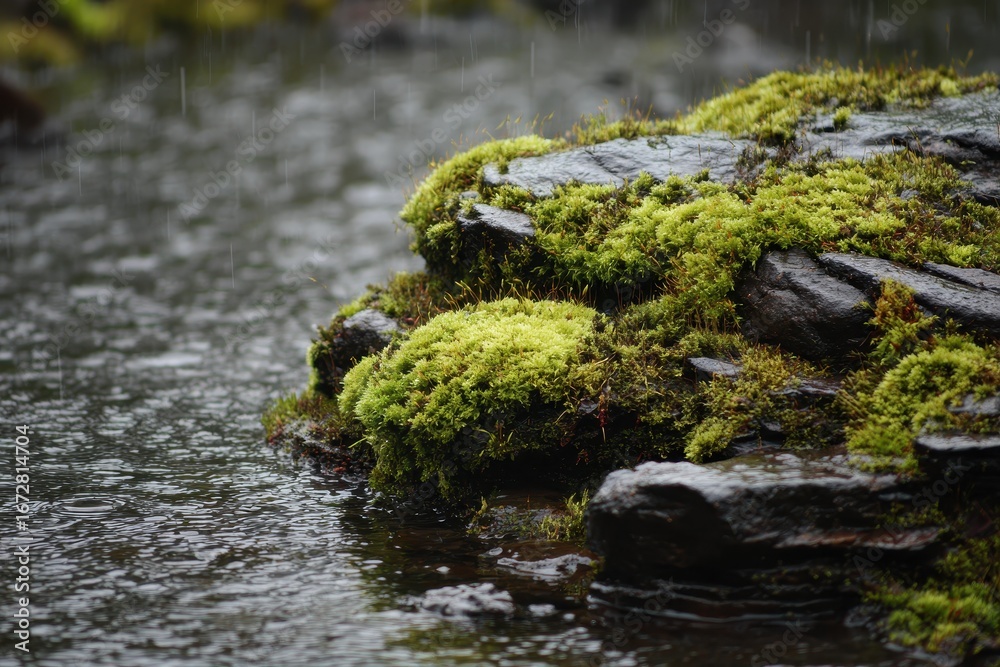 Fototapeta premium rain soaked moss on stones