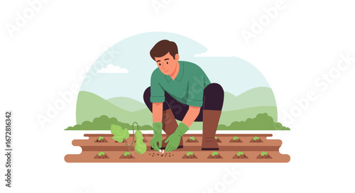Farmer Sowing Seeds in the Garden, Cultivating the Soil for a Bountiful Harvest