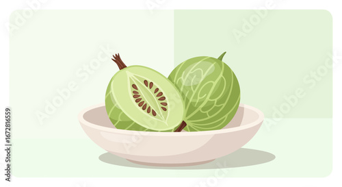 Freshly Cut Gooseberry in a Bowl Illustrates Refreshing Flavor and Deliciousness