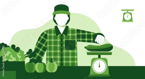 Farmer Weighing Fresh Produce At A Green Market or Organic food store