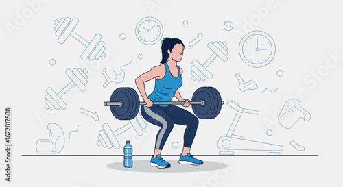 Female Athlete Lifting Heavy Barbell During Workout Session for Gaining Muscle and Power