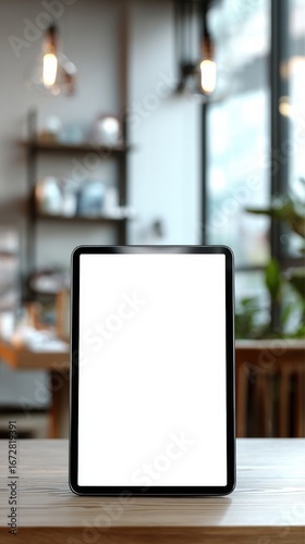 Blank Tablet Mockup in Cozy Cafe - Modern Interior Design