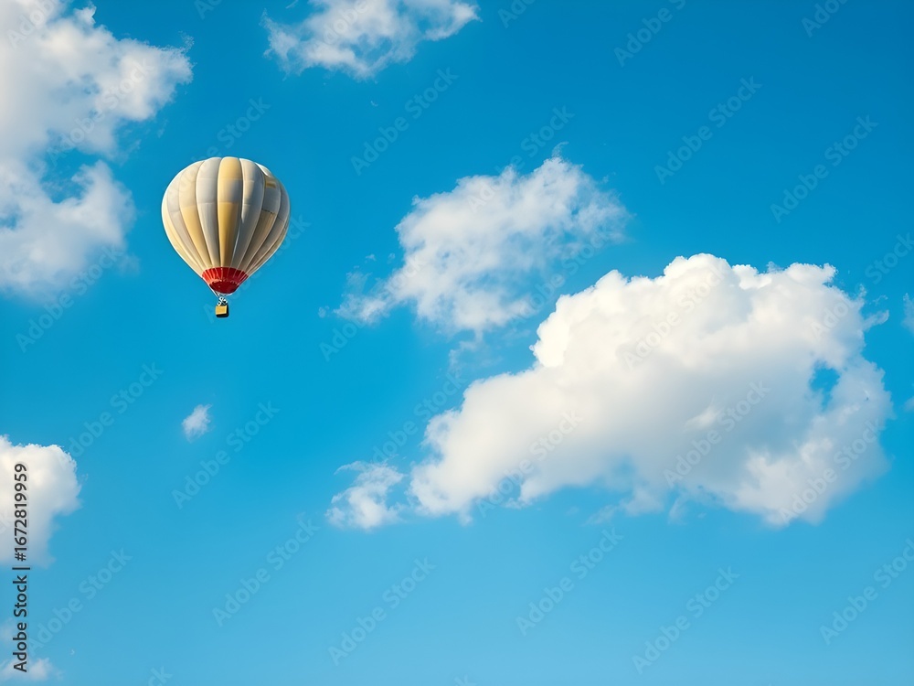 Fototapeta premium Colorful Hot Air Balloon under Bright Summer Clouds