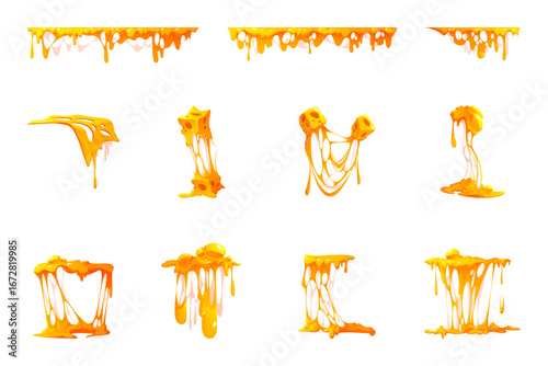 Melting Cheese Drips Vector Set – Gooey Melted Food Texture Isolated