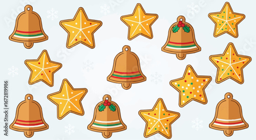 Christmas theme 2025 vector christmas cookies vector seamless pattern with star and bell shapes for holiday backgrounds and designs