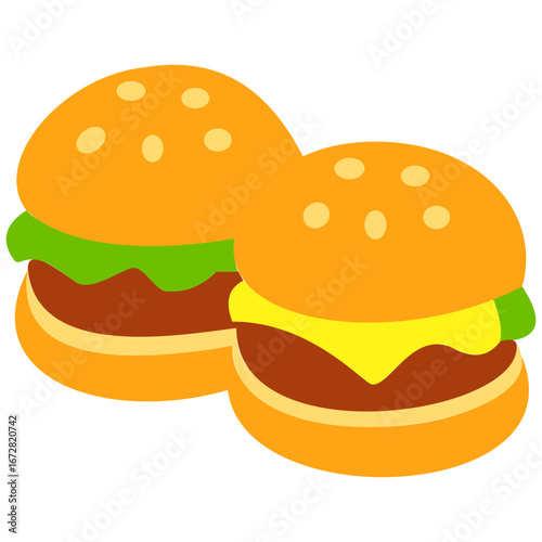 Two mini burgers with lettuce, cheese, and meat inside sesame buns, tasty snack for food lovers.