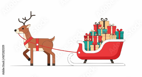 Christmas theme 2025 vector christmas reindeer and sleigh with gifts vector illustration for holiday season christmas eve celebration