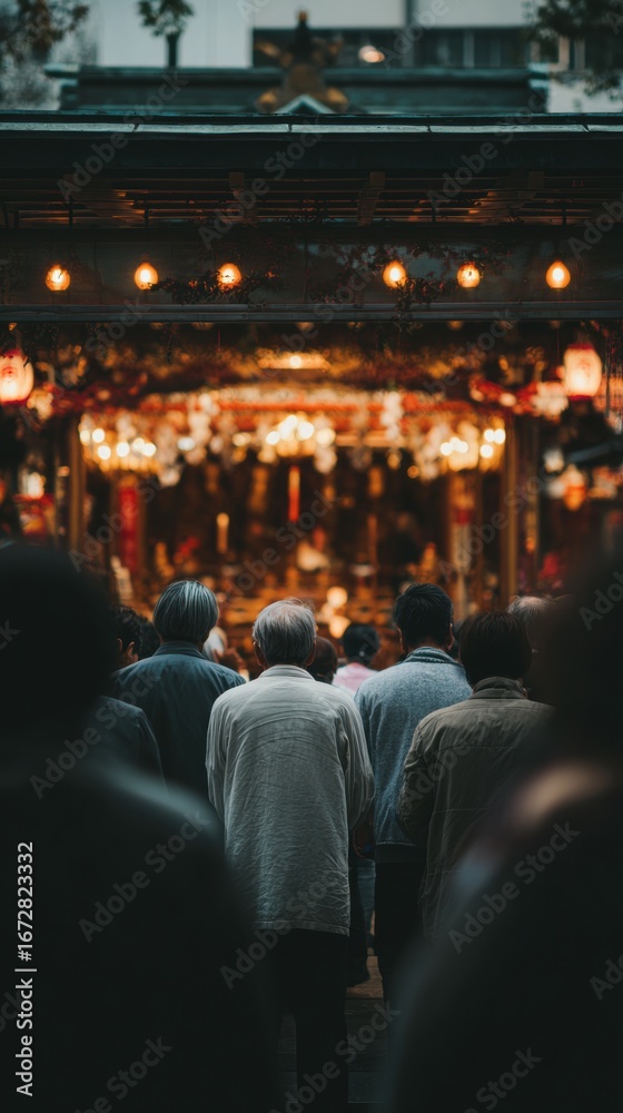 Naklejka premium Japanese Temple Evening Worship