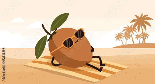 Fruit Character Relaxing On The Beach Enjoying Sunny Vacation Under The Sun