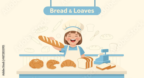 Happy Baker Holding Freshly Baked Bread Representing Sweetness And Deliciousness