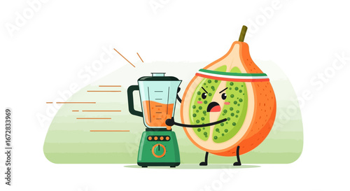 Fruity Fury: A Blend Between Zesty Fruit And A Vigorous Juicer In A Playful Scene
