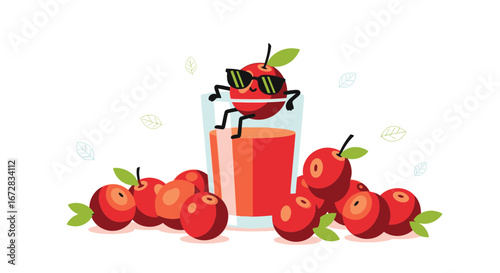 Funky Apple Juice Illustration Showcasing A Cheerful Fruit Character and Drink Concept