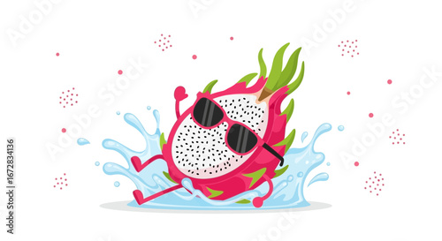 Funky Dragon Fruit Enjoying A Sunny Day Swimming In Refreshing Tropical Water