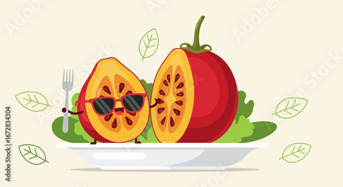 Funky Tamarillo Characters Representing a Playful Approach to Dietary Choices and Wellbeing