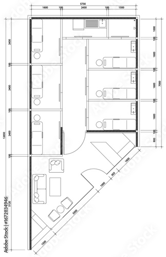 2D Vector Layout Plan of Massage Clinic Interior with Waiting Area and Reception Counter
