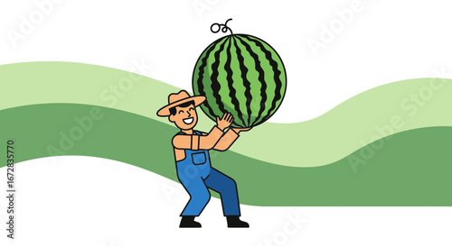 Happy Farmer Shows Off Gigantic Watermelon Harvested From A Lush, Green Field