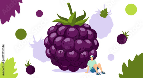 Giant Blackbery And Person Leisurely Resting Depicting Fruits Concept Art Design