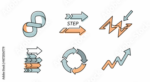Arrows direction infographic process steps growth cycle progress movement forward way
