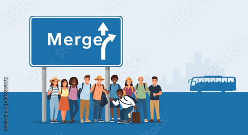 Group Of Travelers Ready to Embark on a Journey Combining Efforts for Progress