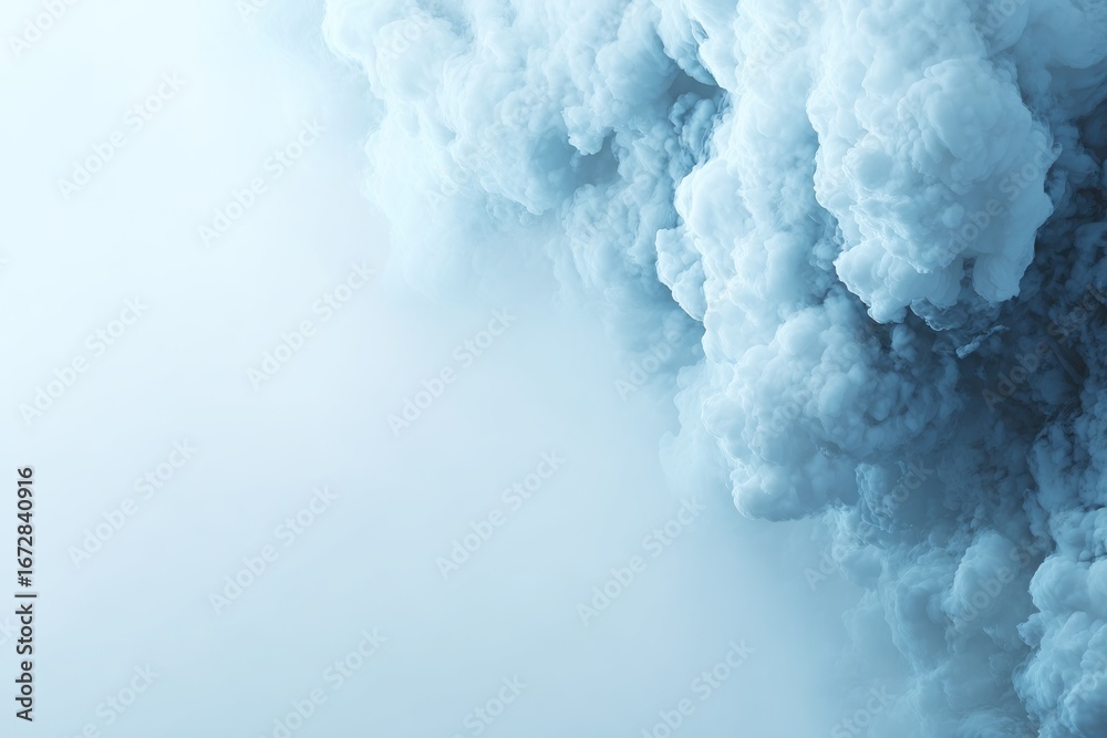 Naklejka premium Dense swirling mass of light-blue smoke filling the right frame