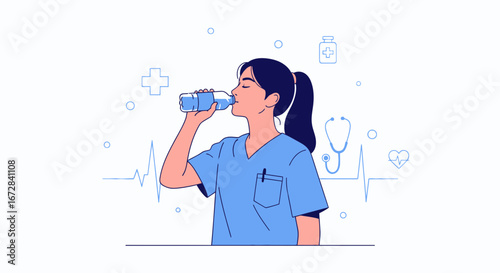 Healthcare Professional Hydrating Refreshment And Wellness While Taking A Break