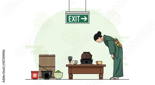 Japanese Tea Ceremony: A Serene Farewell Before Departure, Expressing Cultural Respect