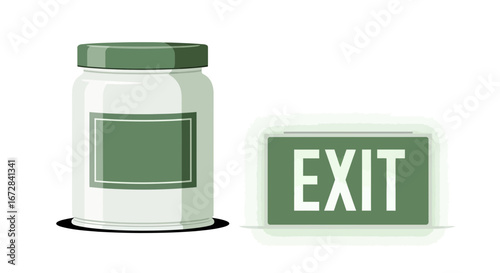 Jar And Exit Sign Modern Illustration Displaying Important Information For Everyone