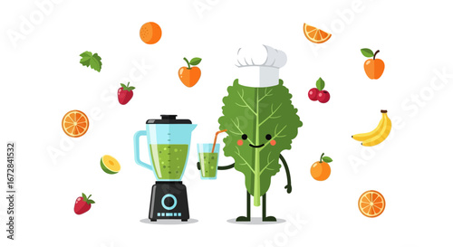 Healthy Leaf Chef Prepares Energizing Fruit Smoothie with Smiling Expressions